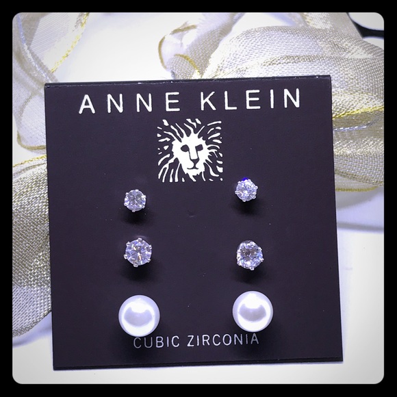 Anne Klein 3-set Crystal & Pearl Earrings [JW-35] - Picture 1 of 3